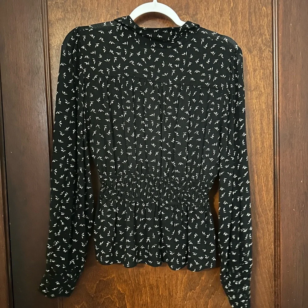 FREE PEOPLE Colette Printed Top Black White Size M